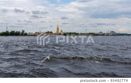 View of the Peter and Paul Fortress of St. Petersburg from the Neva River bed View of the Peter and Paul Fortress of St. Petersburg from the Neva River bed 93492774