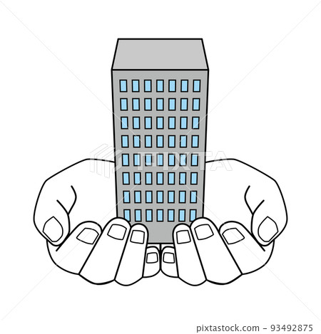 A hand holding a company building 93492875