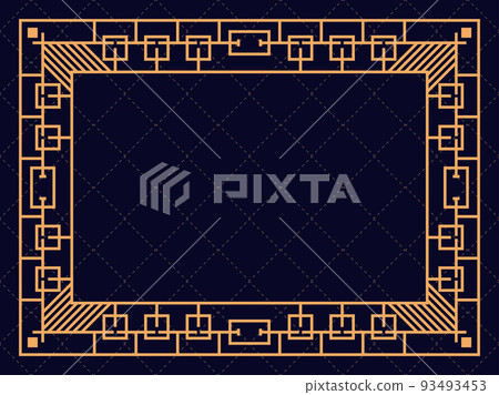 Art deco frame. Vintage linear border. Design a template for invitations, leaflets and greeting cards. Geometric golden frame. The style of the 1920s - 1930s. Vector illustration 93493453