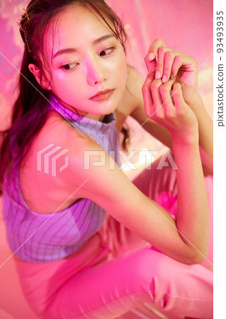 Colorful beauty portrait of young woman 93493935