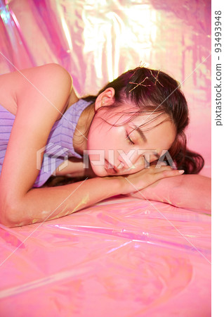 Colorful beauty portrait of young woman 93493948