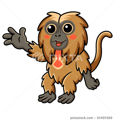 Cute little gelada monkey cartoon waving hand 93495989