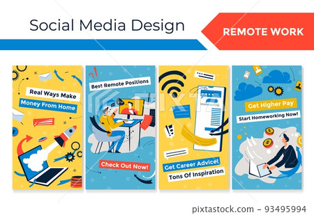 Social media web story page set with remote work 93495994