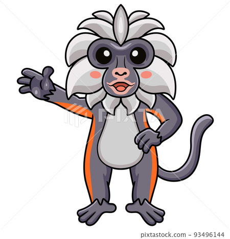 Cute zanzibar red colobus monkey cartoon waving hand Cute zanzibar red colobus monkey cartoon waving hand 93496144