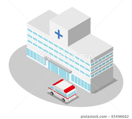 Hospital - isometric drawing with ground Hospital - isometric drawing with ground 93496682