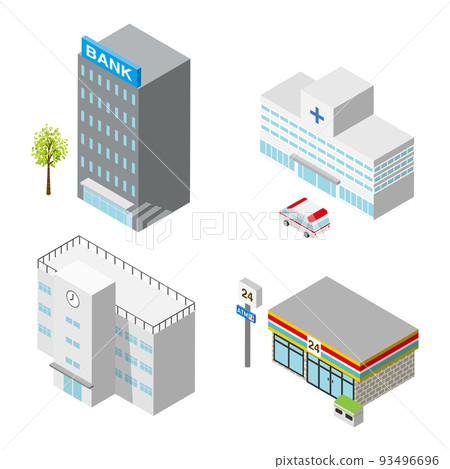 建築集等距繪圖-便利店學校銀行醫院 93496696