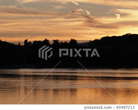 Romantic sun set over Rhine River near Stein am Rhein in Switzerland 93497213