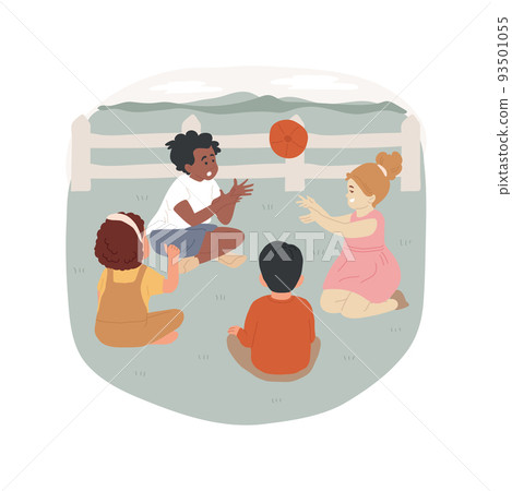 Hot potato game isolated cartoon vector illustration. Kids throwing hot potato ball, children sit in circle, catch-and-throw game, family leisure time, friends play together vector cartoon. Hot potato game isolated cartoon vector illustration. Kids throwing hot potato ball, children sit in circle, catch-and-throw game, family leisure time, friends play together vector cartoon. 93501055