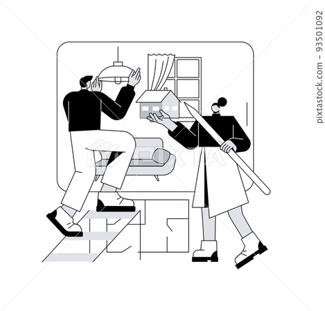 Real estate floor plan abstract concept vector illustration. Floor plan online services, real estate marketing, house listing, interactive property layout, virtual staging abstract metaphor. 93501092