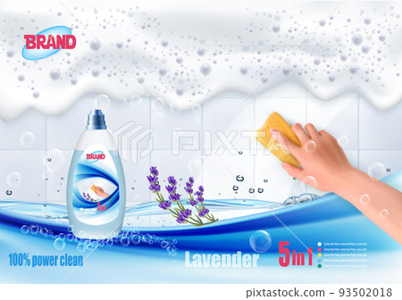 A hand holds a cleaning sponge and wipes soap suds on a dirty white tile before and after. A hand holds a cleaning sponge and wipes soap suds on a dirty white tile before and after. 93502018