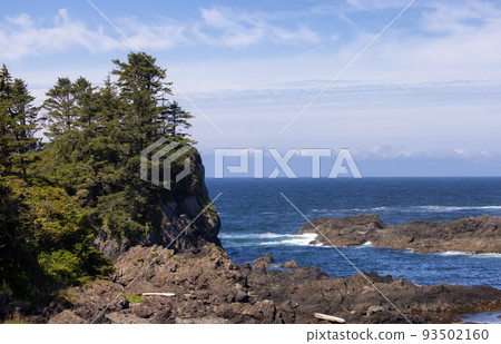 Rugged Rocks on a rocky shore on the West Coast of Pacific Ocean. 93502160