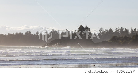 Waves on the Pacific Ocean on a sandy and rocky beach. West Coast. Waves on the Pacific Ocean on a sandy and rocky beach. West Coast. 93502187