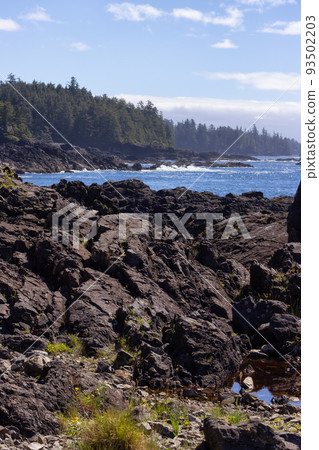 Rugged Rocks on a rocky shore on the West Coast of Pacific Ocean. 93502203