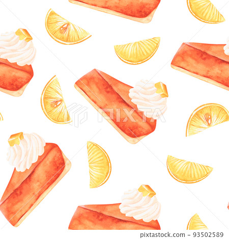 Pieces of pumpkin pie. Seamless pattern. Watercolor illustration. Isolated on a white background 93502589
