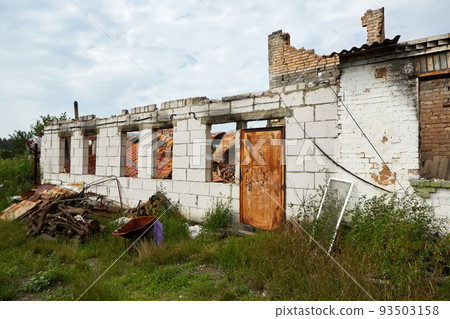 Moshchun, Ukraine - August 25, 2022: For more than a month there were battles between Ukrainian and russian occupant forces in the vicinity of the village of Moshun in the Kiev region. Moshchun, Ukraine - August 25, 2022: For more than a month there were battles between Ukrainian and russian occupant forces in the vicinity of the village of Moshun in the Kiev region. 93503158