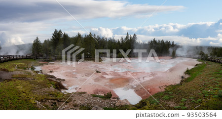 Hot spring Geyser with colorful water in American Landscape. 93503564