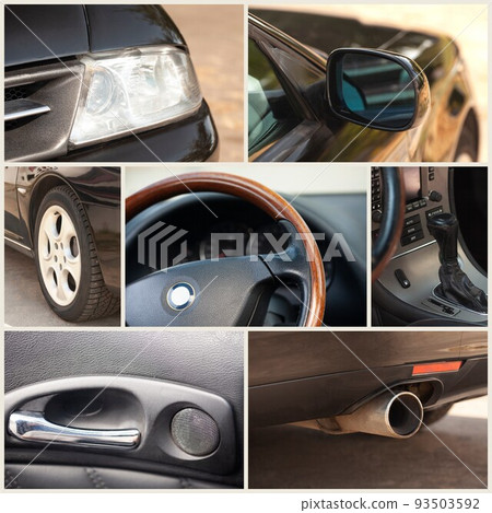 collage with car details, car interior 93503592