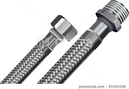 Hoses for water in a metal braid. Hoses for water in a metal braid. Vector image. 93504206