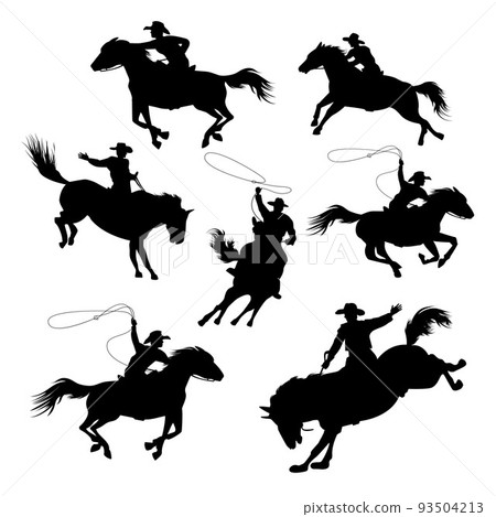 Skillful cowboy riding a horse 93504213
