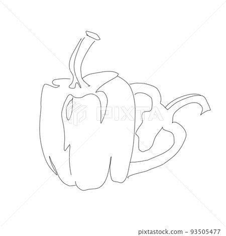 Bulgarian pepper vegetable in continuous line art drawing style. Pepper plant minimalist black linear sketch isolated on white background. Vector one line Bulgarian pepper vegetable in continuous line art drawing style. Pepper plant minimalist black linear sketch isolated on white background. Vector one line 93505477