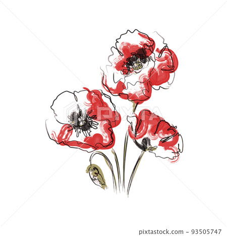 Abstract Red Poppy flowers. The effect of red gouache stains. Contemporary floral art style. Suitable for posters, logos and templates. Isolated on white background Abstract Red Poppy flowers. The effect of red gouache stains. Contemporary floral art style. Suitable for posters, logos and templates. Isolated on white background 93505747