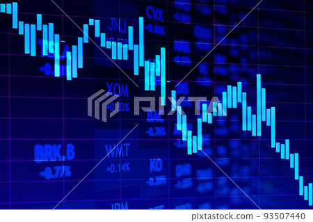 Falling stock market chart on dark background against the backdrop of stock quotes 93507440