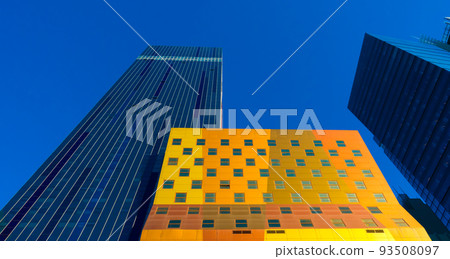 Beautiful top view of big buildings, Manhattan New York, USA. Downtown view with skyscrapers, financial district. Concept Architecture and Business background. 93508097