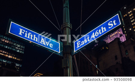 Street sign of Fifth Ave and East 41St with skylines in background.- New York, USA Street sign of Fifth Ave and East 41St with skylines in background.- New York, USA 93508098