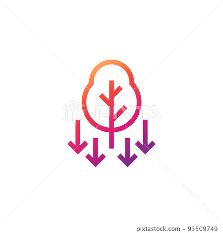 deforestation icon, decrease in forest areas 93509749
