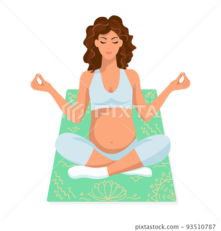 Pregnant woman is sitting in the lotus position. Vector illustration. Cartoon style. A cute girl is engaged in yoga, meditation. Healthy pregnancy. Happy motherhood. Pregnant woman is sitting in the lotus position. Vector illustration. Cartoon style. A cute girl is engaged in yoga, meditation. Healthy pregnancy. Happy motherhood. 93510787