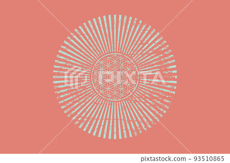 Flower of life, retro spiritual mandala, Sacred Geometry. Vintage radiant rays symbol of harmony and balance. Mystical talisman, round vector isolated on ancient background  93510865