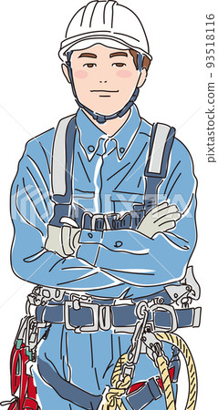 佩戴全吊帶式防墜落裝置_現場作業人員_顏色_手臂折疊_上半身 93518116