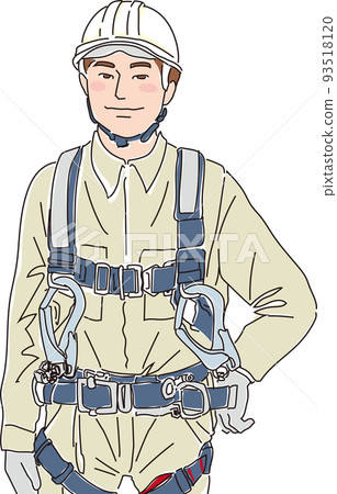 Wearing a full harness type fall prevention device_field worker_color_one hand on the waist_upper body Wearing a full harness type fall prevention device_field worker_color_one hand on the waist_upper body 93518120