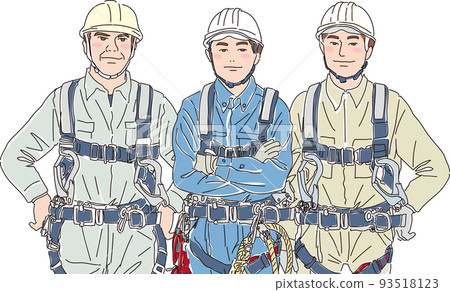 Full harness type fall prevention device_site worker_color_three people_upper body 93518123