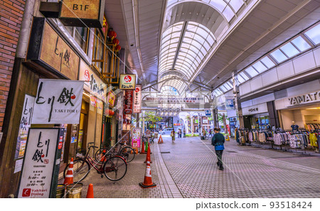 Cityscape of Kawasaki, Japan, overlooking the popular shopping district "Ginza-gai" in front of Kawasaki Station (in the back is Ginryu-gai) = August 23 93518424