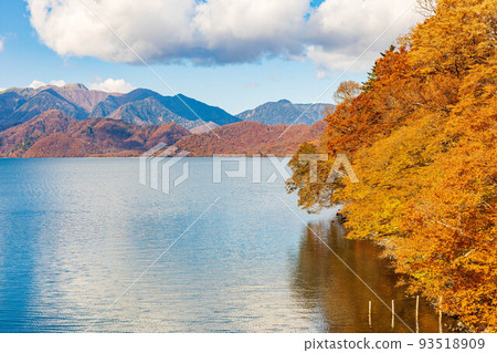 Autumn in Oku-Nikko, one of Japan's leading tourist destinations, Lake Chuzenji with autumn leaves 93518909