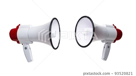 Red and white megaphone isolated on white background with clipping path Red and white megaphone isolated on white background with clipping path 93520821