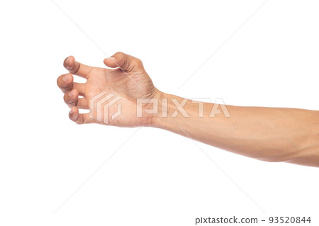 Man hand holding bottle or smartphone isolated on white background.with clipping path 93520844