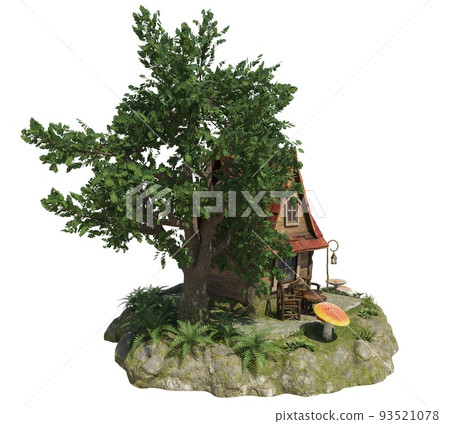 Forest fairy house 3d illustration isolated white background 93521078