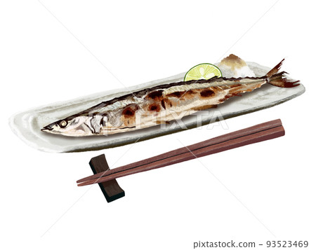 Grilled saury (with chopsticks) 93523469