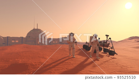 Mars colony. Expedition on alien planet. Life on Mars. 3d Illustration. 93525510