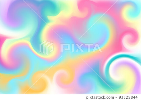 Fantasy background. Holographic illustration in pastel colors. Cute cartoon girly background. Bright multicolored sky. Vector. 93525844