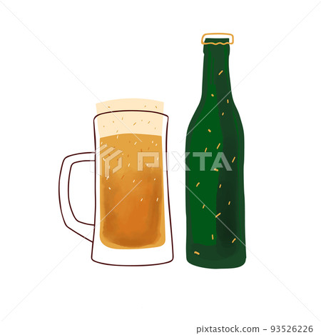 Mug of beer and green bottle stylized illustration Mug of beer and green bottle stylized illustration 93526226