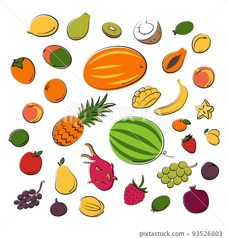 Fruits set. Vector flat illustration. Vegetarian concept Fruits set. Vector flat illustration. Vegetarian concept 93526803