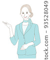 A woman in a suit doing a guide pose 93528049