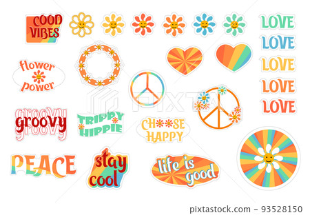 Collection of retro stickers. Vintage style 1970. Vector illustration. 93528150