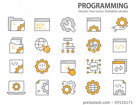 Programming line icons. Set of computer,... - Stock Illustration ...