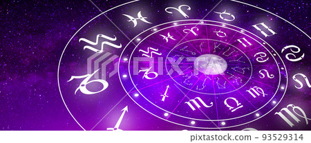 Astrology Zodiac sign of Horoscope with the star and the moon background. Magic power of fortune in the universe Concept. 93529314