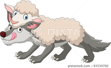 Cartoon funny wolf in sheep clothing Cartoon funny wolf in sheep clothing 93530700