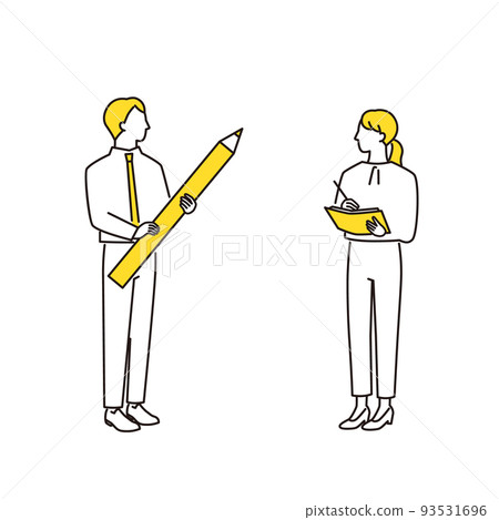一個有鉛筆的商人和一個填寫筆記本的女商人 93531696